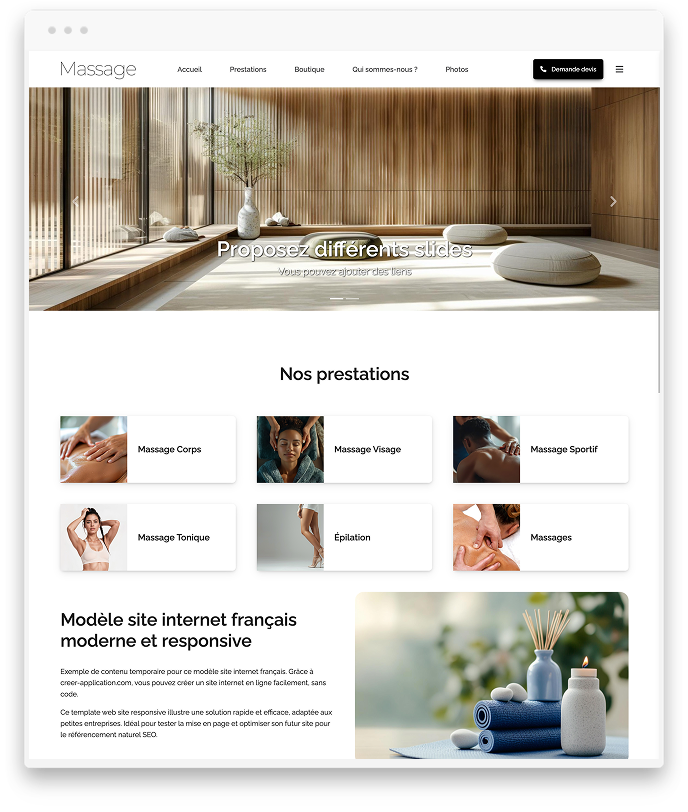 Créer site internet Massage Créer application Massage