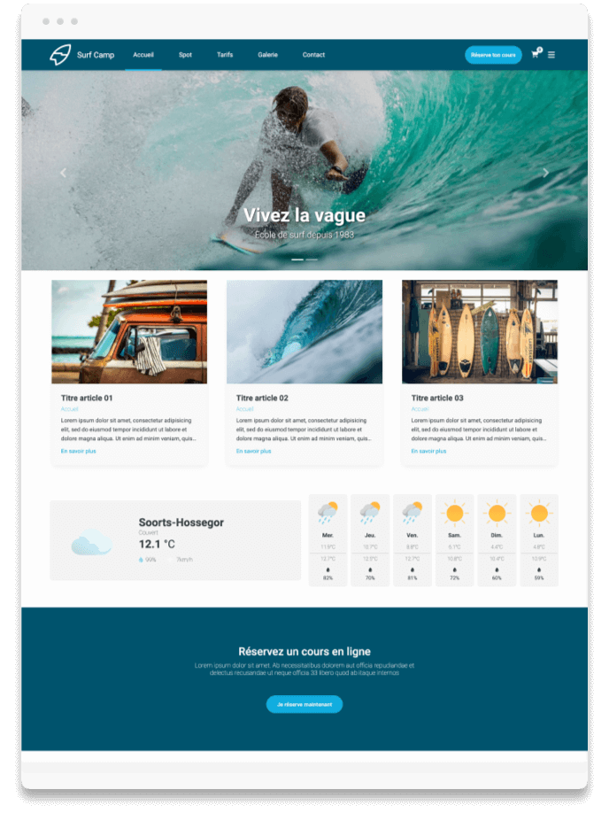 Créer application Ecole de Surf