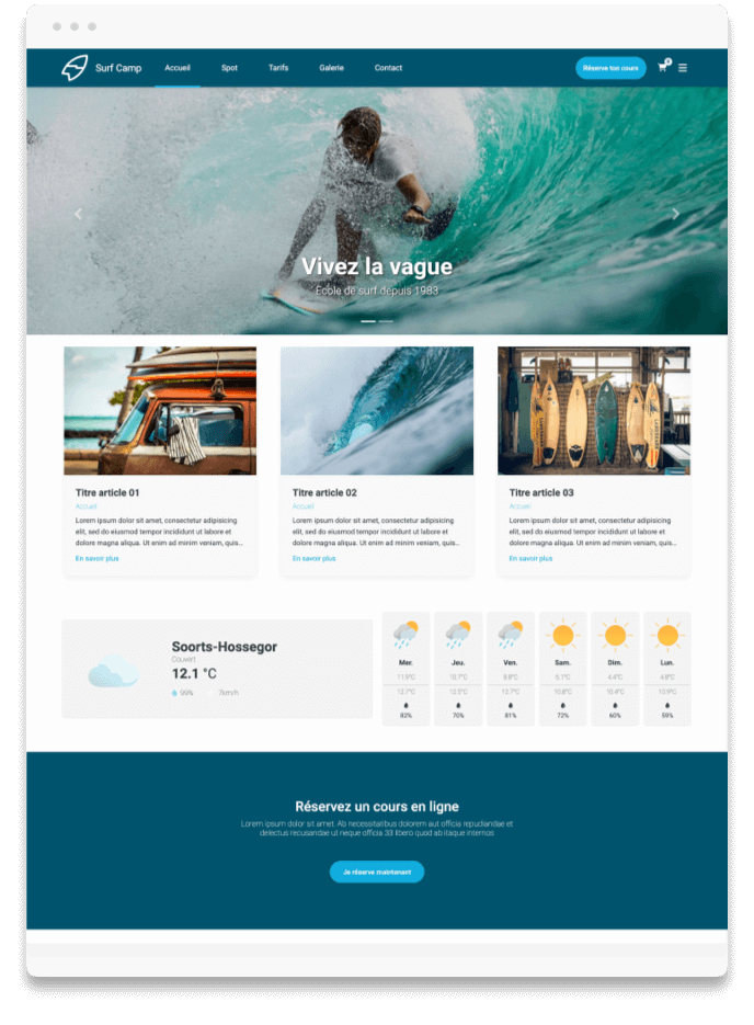 Créer site internet Ecole de Surf Créer application Ecole de Surf
