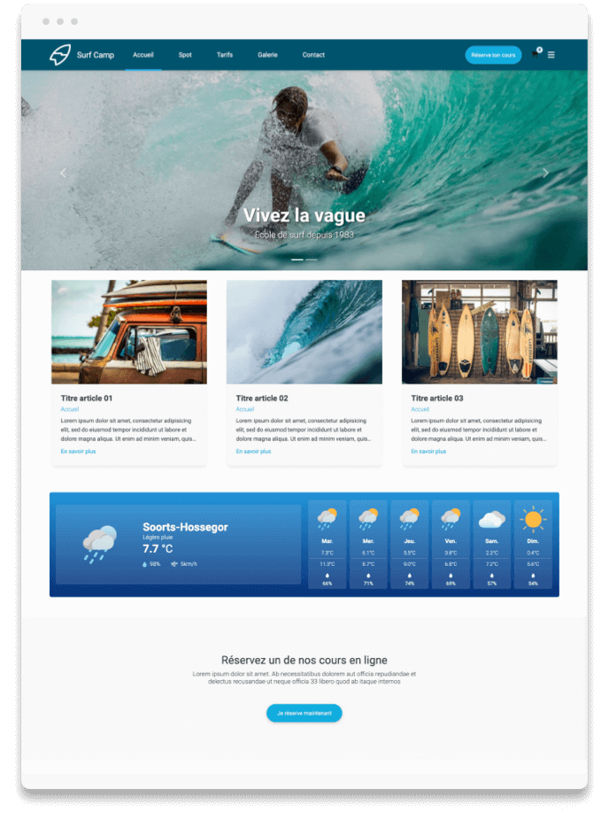Créer site internet Ecole de Surf Créer application Ecole de Surf